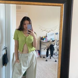 green cropped knit with ruffles